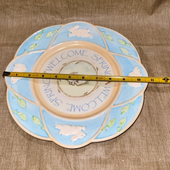 Welcome Spring Bunny Rabbit Plate Blue & Green by Russ - Picture 3 of 3